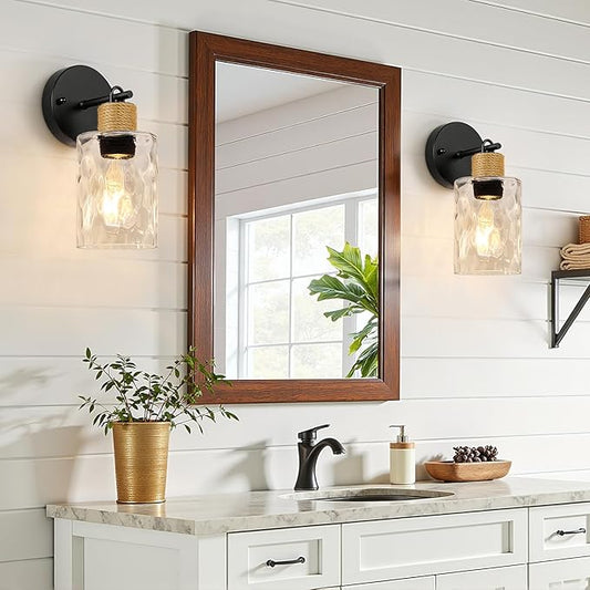 MOKATNG Set of 2 Wall Sconces for Bathroom, Coastal Modern Vanity Lights with Clear Glass Shade, Black Bathroom Wall Lamp for Mirror Kitchen Living Room Hallway Cabinet Porch