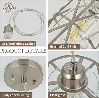Pendant Lights Kitchen Island with Clear Glass, Brushed Nickel Pendant Lights, Cylindrical Modern Kitchen Light Fixtures, Pendant Light Over Island, Foyer, Dining Room, Entryway