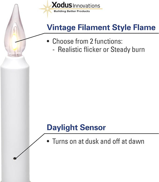 Xodus Innovations VC1820A 4 Battery Operated Vintage Filament LED Flameless Window Candles with Dusk to Dawn Timer and 3 Flame Settings