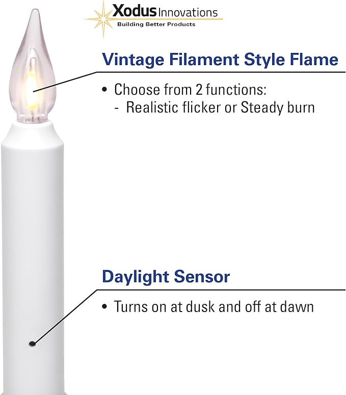 VC1820P 8.5 inch Battery Operated Vintage Filament LED Flameless Window Candle with Dusk to Dawn Timer and 3 Flame Settings, Silver