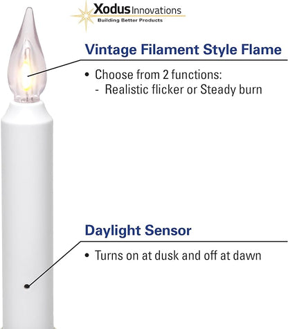 VC1820P 8.5 inch Battery Operated Vintage Filament LED Flameless Window Candle with Dusk to Dawn Timer and 3 Flame Settings, Silver