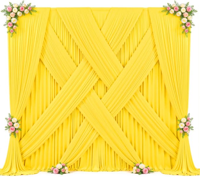 10ft x 10ft Yellow Backdrop Curtain for Parties Yellow Wrinkle Free Backdrop Drapes Panels for Birthday Party Baby Shower Wedding Photo Photography Polyester Fabric Background Decoration