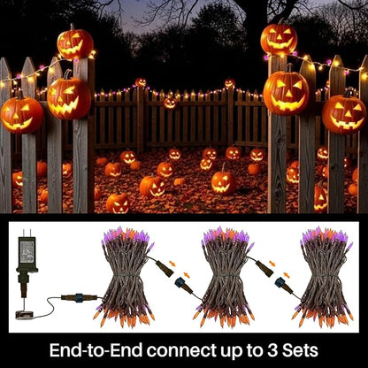 LAMPHOME Orange Purple Halloween String Lights Outdoor, 32.5FT 100 LED Waterproof Christmas Lights with 16 Lighting Modes for Halloween Garden Party Christmas Xmas Tree Lights Decor