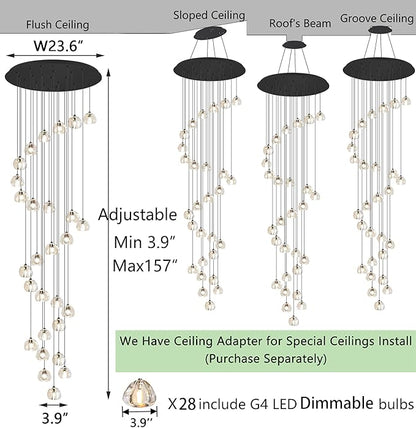 HAIXIANG 13ft Modern LED Chandeliers for Entryway Living Room Long Light High Ceiling Dining Room Light Dimmable Pendant Lighting Fixtures Chandelier for Foyer Staircase 2700K 6000K Lighting Black