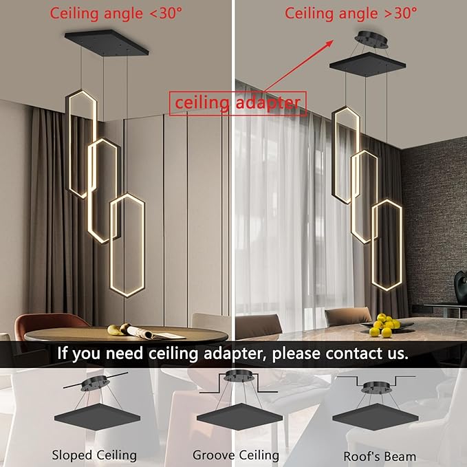 3-Rings Dimmable Pendant Lighting Adjust LED Chandelier Ceiling Light Fixtures for Kitchen Island Dining Room Living Room Bedroom Black