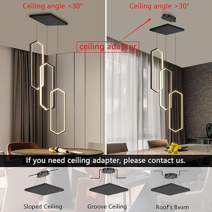 3-Rings Dimmable Pendant Lighting Adjust LED Chandelier Ceiling Light Fixtures for Kitchen Island Dining Room Living Room Bedroom Black