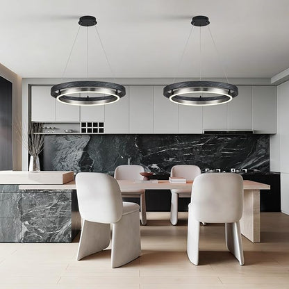 LED Black Ring Chandelier Dimmable Round Chandelier Circular Entryway Chandeliers Light Brushed Nickel Chandeliers for Dining Room Foyer Bedroom Home Office 24in