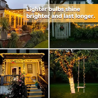2 Pack Solar String Lights Outdoor, Total 100 LED Each 20Ft with 8 Lighting Modes for Yard, Fence,Balcony, Party,Christmas Tree Decorations (Warm White Light)