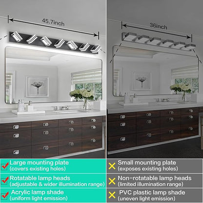 SOLFART LED Modern Vanity Lights Fixtures: 7 Lights Acrylic Matte Black Modern Bathroom Wall Light Over Mirror 46inch