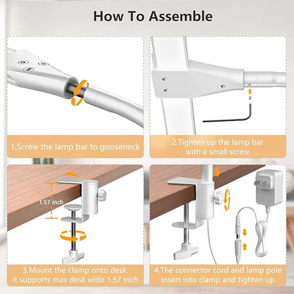 EppieBasic LED Double Head Architect Lamps, Extra Bright Workbench Office Lighting, Eye Protection Modern Desk Light for Monitor Working Reading White 1200LM