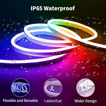 iNextStation 32.8FT RGB Neon LED Strip Lights, 24V Waterproof Silicone Rope Light, Music Sync, Color Changing, App & Remote Control, for Bedroom, Outdoor, Wall, Ceiling Decor