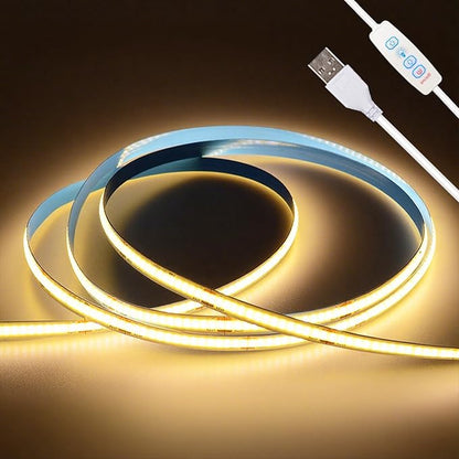 ZSLAIFU COB LED Strip Lights Warm 6.56ft, 5V Dimmable LED Light Strip, Flexible USB LED Strip for Cabinet, TV Backlighting, Bedroom, Kitchen, Home DIY Lighting