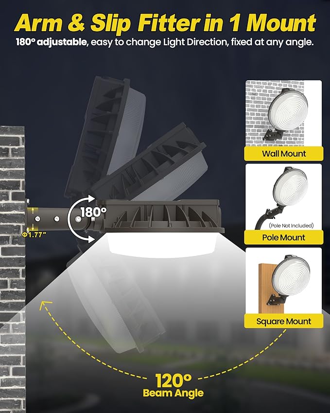 YARBO LED Barn Light with Switchable Wattage & Color: 150W/120W/100W, 5000K/4000K/3000K, 22500LM, Dusk to Dawn & Timer Dimming, AC100-277V IP65 Waterproof ETL Listed for Garage Warehouse Barn Security