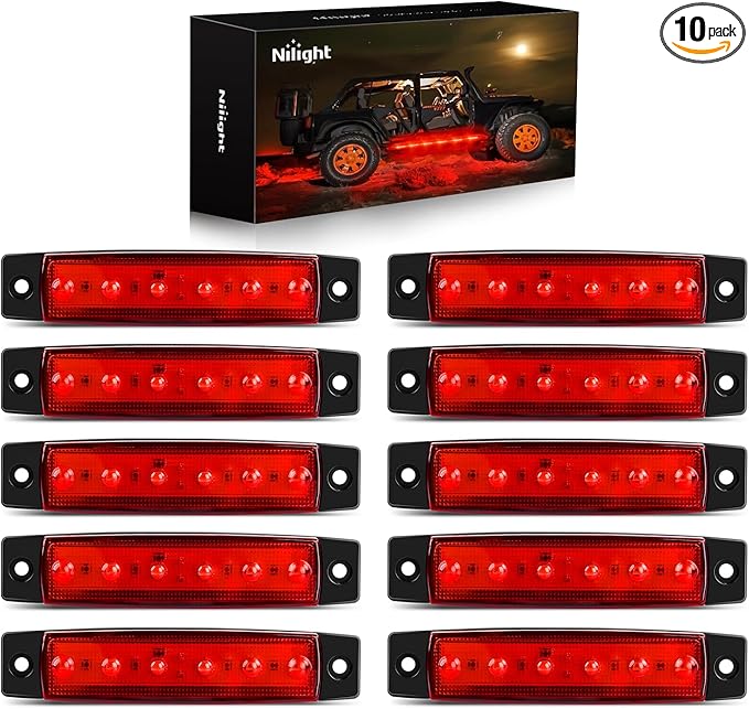 Nilight 10 PCS Red 3.8 Inch 6 LED Side Marker Front Rear Indicator Clearance Lamp for 12V Truck Trailer RV Cab Boat Bus Lorry