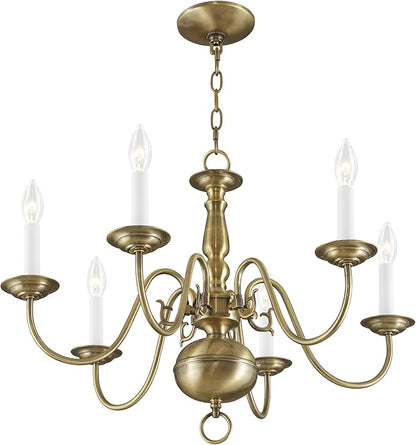 Livex Lighting 5006-01 Williamsburgh 6 Light Antique Brass Chandelier