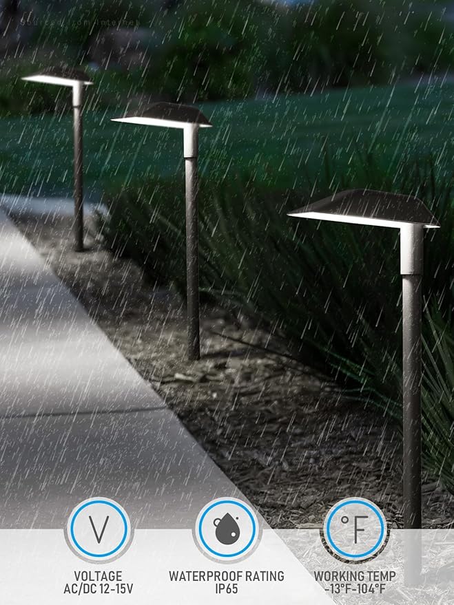 LEONLITE Anti-Glare Low Voltage Pathway Lights, 5W Wired LED Landscape Path Lights, Aluminum IP65 Outdoor Landscape Lighting for Walkway Yard, 5000K Daylight, ETL, Pack of 6