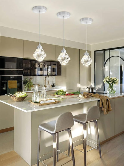 Crystal Pendant Light for Kitchen Island,Silver Chandelier Lights Fixture, Hanging Lighting Ceiling Light Fixture Modern Adjustable Pendant Lighting for Dining Room Bedroom