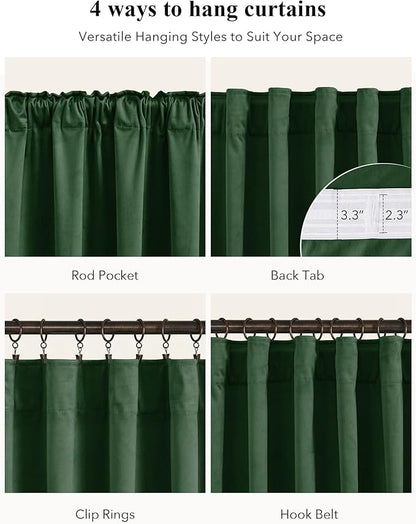StangH Green Velvet Curtains 102 inches Long 2 Panels, Luxury Dark Green Decorative Backdrops Light Blocking for Party/Holiday, Solid Warming Drapes Heat & Cold Resistant for Bedroom, W52 x L102
