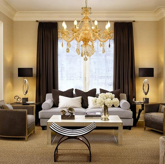 8-Light Amber Crystal Chandelier, K9 Crystal Modern Luxurious Crystal Candle Pendant Light, Luxury Crystal Ceiling Light Fixtures for Living Room, Kitchen, Dining Room (8 Lights)