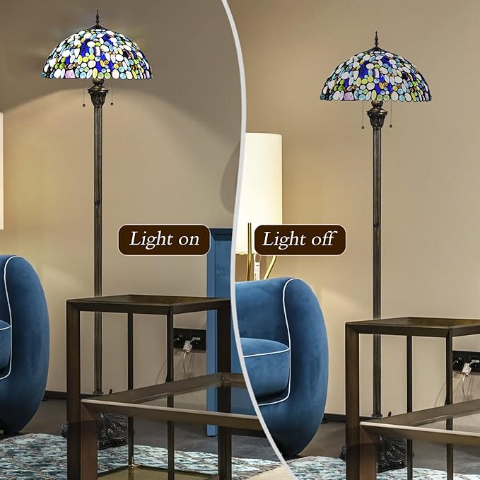 Tiffany Floor Lamp-Stained Glass Tiffany Style Floor Lamps with Natural Shell,70in high Antique Tiffany Standing Reading Light for Corner Bedroom Home Office