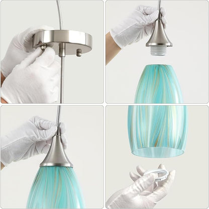 GLADFRESIT Sky Blue Serenity Pendant Light for Kitchen Islands – Artisanal Elegance with Adjustable Nylon Core and Ceramic Holder, 1 Pack for Dining Room, Entryway (Bulb Excluded)