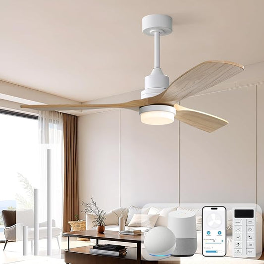 Sofucor Smart Ceiling Fan, 52" Low Profile Ceiling Fans with Lights and Remote, Compatible with Alexa/Google/App, 3-Color Light 6-Speed DC Motor Reversible Timer for Bedroom Living Room Patio Outdoor