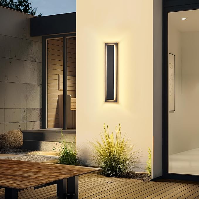 𝟐𝟒 𝐈𝐍 Porch Lights Outdoor Sconce Light,Modern Exterior Front Door Lighting Fixture,Black Led Long Outdoor Wall Light,Waterproof Outside Lights For House,Patio,Garage,24W Warm White 1 Pack