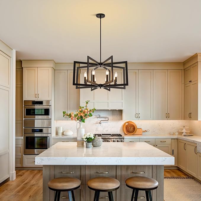 27.6"Modern Black Chandelier for Dining Room, 8-Light Easy To Install Farmhouse Dining Room Light Fixture Over Table, Industrial Hanging Pendant Lights for Kitchen Island, Living Room, Foyer, Entryway
