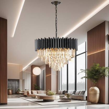 Black Crystal Chandelier 24'' K9 Crystal Round Pendant Lights Adjustable 5-Tier Large Modern Crystal Chandelier Light 10-Lights for Dining Room Living Room Kitchen Foyer Entryway