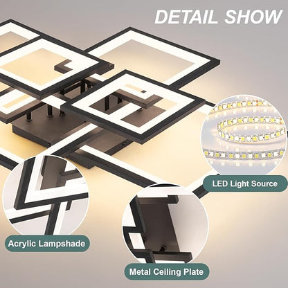 EIDISUNY Modern LED Ceiling Light, Square LED Flush Mount Ceiling Light, Dimmable Kitchen Light Fixtures with Remote&APP, Close to Ceiling Lighting Fixture for Dining Room Kitchen Living Room Bedroom
