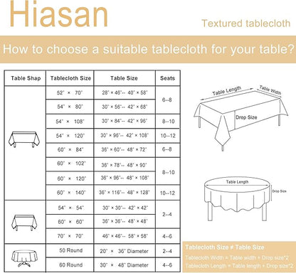 Hiasan 60 X 60 Inch Square Textured Tablecloth - Waterproof Spillproof Antiwrinkle Jacquard Table Cloth for Kitchen and Dining Dinner, Outdoor Picnic, Holiday and Parties, Ivory