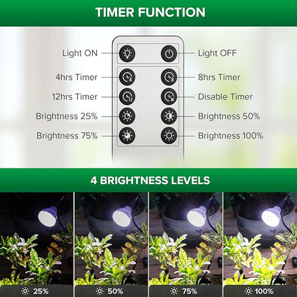 SANSI Grow Lights for Indoor Plants, 4 Head Dimmable Plant Lights for Indoor Growing, 35"-64" Adjustable Tripod LED Grow Light Lamp with Remote Control Auto On/Off Timer 4 Pack of Par20 10W Bulbs