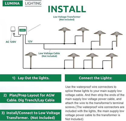3W Landscape Lighting 12V Low Voltage Path Lights Warm White Waterproof Outdoor Replaceable G4 LED Bulb for Garden Pathway Lawn Yard Bronze 8-Pack