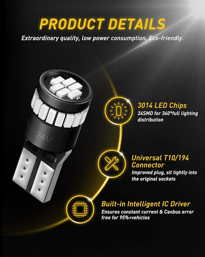 AUXITO 194 Blue LED Bulbs 168 175 2825 W5W T10 24-SMD 3014 Chipsets for Car Interior Dome Door Map Dashboard Courtesy Light License Plate Lights, Pack of 2