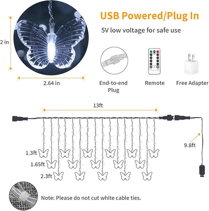YOLIGHT Butterfly Curtain Lights 13ft 96 LED Twinkle Fairy Light Curtain String Lights with Remote, Butterfly Hanging Decoration for Bedroom Dorm Wall Patio Party Wedding Halloween Christmas (White)