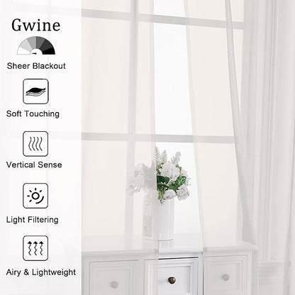 Gwine Ivory Sheer Curtains 90 Inches Long 2 Panels Set, Light Filtering Solid Filmy Drapes for Living Room Bedroom, Elegant Soft Rod Pocket Voile Sheer Window Curtains, 42Wx90L Inch, 2PCS, Ivory
