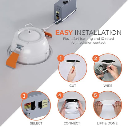 HALO RA 6-Inch Canless LED Recessed Downlight with Adjustable Gimbal, Selectable Lumens and Selectable Color Temperature Settings, Dim-to-Warm Technology, Damp Location Rated - RA6LS9FSD2W1EWHDM
