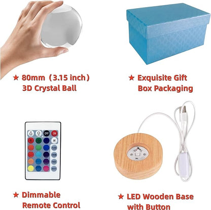Axolotl Lamp,3.15 inch Axolotl Crystal Ball Lamp,Upgraded 3D K9 Axolotl Crystal Ball Night Light with Wooden Base,16 Colors Change with Remote Control, Axolotl Glass Ball Lamp,Axolotl Gift (E)
