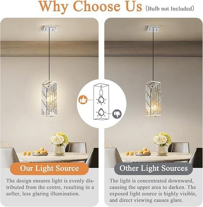 Chrome Pendant Lights Kitchen Island 2 Pack, Adjustable Modern Pendant Light Fixtures, Mini Crystal Chandeliers for Dining Room Bedroom Foyer Hallway