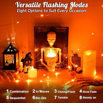 cshare Halloween String Lights Outdoor Waterproof, Solar Fairy Lights 16.4ft 50LED 8 Modes Orange Halloween Lights for Yard Outside Pathway Patio Party Backyard Decorations