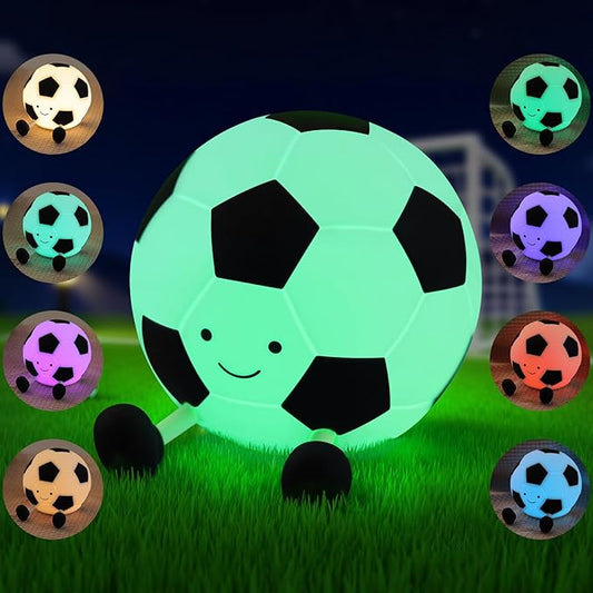 YISUN Soccer Silicone Night Light for Kid, Rechargeable Night Lights with 7 Colors & Timer, Cute Squishy Lamp for Boys Girls Christmas Gifts, Dimmable LED Light Room Decor Toys