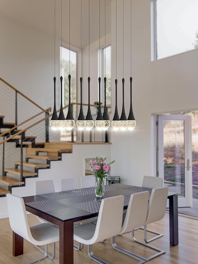 ykolupty Rectangular Chandeliers for Living Room Black Dining Room Lights Fixture Raindrop Pendant Lights Kitchen Island Crystal Chandelier for Staircase Hallway Foyer Entryway