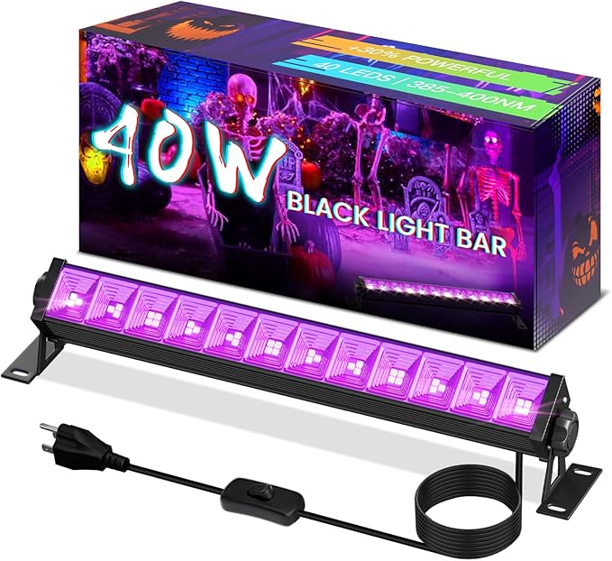 40W Black Light Bar, LED Blacklight with 6FT Cord & Switch, Black Lights for Glow Party, Halloween, Birthday, Body Paint, Bedroom, Classroom, Each Light Up 22x22ft, 1 Pack