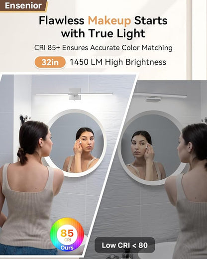 Ensenior Modern Bathroom Vanity Light 32 inch, Built-in Dimmer, 18.5W Dimmable 5CCT Led Bath Lights, Baked-on Matte Grey Vanity Lights for Bathroom Mirror Cabinets Bedroom-FCC & ETL Certificated
