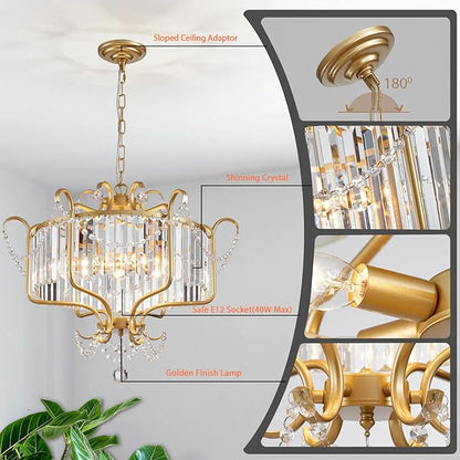 Modern Crystal Chandelier for Dining Room 24" Large Gold 6-Light Farmhouse Pendant Lighting Fixtures for Living Room Kitchen Island Hallway Bedroom Foyer