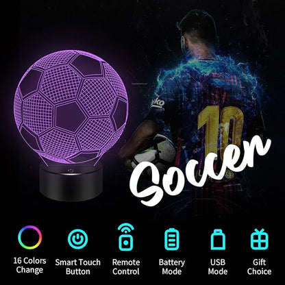 BASSI Soccer Gifts 3D Night Light,16 Colors Changing Touch/Remote Contro, World Cup 2026 Night Light Decor, Soccers 3D Illusion Lamp, Birthday Gifts for Boys Girls, Soccer Stuff Room Decor