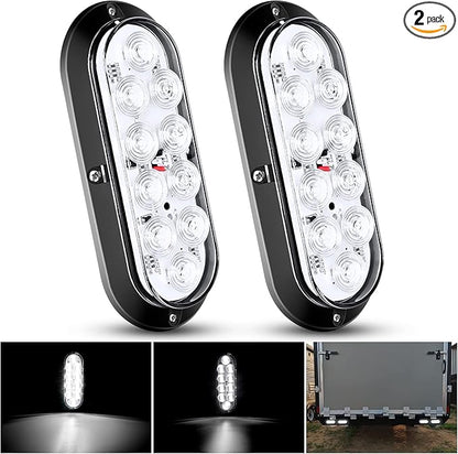 Nilight 6 Inch Oval White LED Trailer Tail Lights Surface Mount 2PCS 10 LEDs Waterproof Reverse Back Up Trailers Lighting for Truck RV Boat Bus Lorry Camper Van Caravan