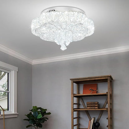 Modern Crystal Chandelier for Living Room 16in Chrome Crystal Raindrop Ceiling Light for Room Bedroom LED Dimmable 2700K-6000K