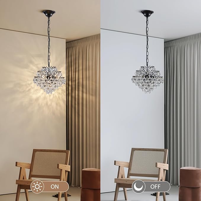 Bestier Black Modern Pendant Chandelier Crystal Raindrop Lighting Ceiling Light Fixture Lamp for Dining Room Bathroom Bedroom Livingroom 4 G9 Bulbs Required D11 in x H12 in