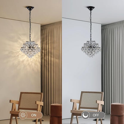 Bestier Black Modern Pendant Chandelier Crystal Raindrop Lighting Ceiling Light Fixture Lamp for Dining Room Bathroom Bedroom Livingroom 4 G9 Bulbs Required D11 in x H12 in